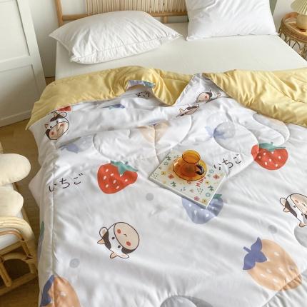 91家纺网 家纺一手货源 找家纺 寐居 2021新款水洗棉小花边单夏被 奶牛草莓