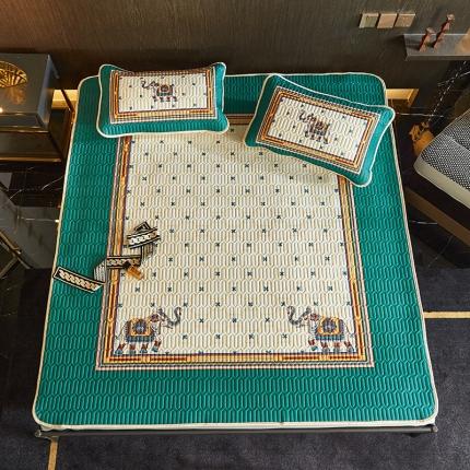 91家纺网 家纺一手货源 找家纺 凡客 2022春夏新款大版数码印花凉感丝乳胶凉席三件套 北音