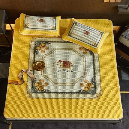 91家纺网 家纺一手货源 找家纺 凡客 2022春夏新款大版数码印花凉感丝乳胶凉席三件套 皇城