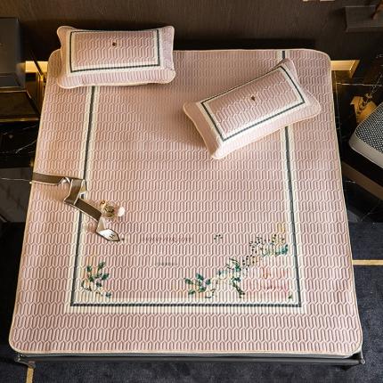 91家纺网 家纺一手货源 找家纺 凡客 2022春夏新款大版数码印花凉感丝乳胶凉席三件套 浅香