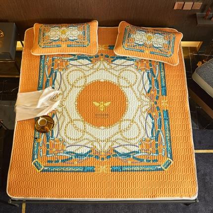 91家纺网 家纺一手货源 找家纺 凡客 2022春夏新款大版数码印花凉感丝乳胶凉席三件套 倾城