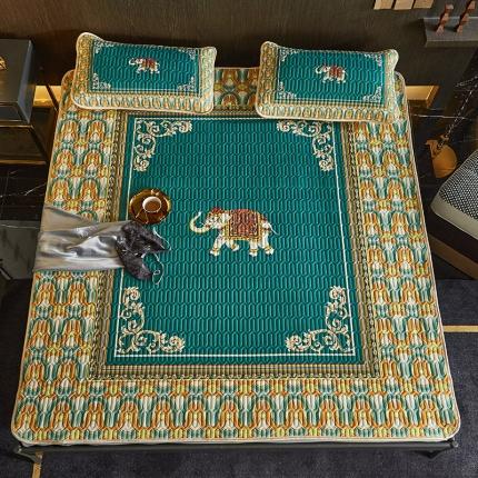 91家纺网 家纺一手货源 找家纺 凡客 2022春夏新款大版数码印花凉感丝乳胶凉席三件套 韶华