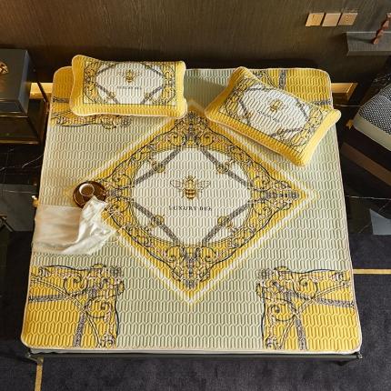 91家纺网 家纺一手货源 找家纺 凡客 2022春夏新款大版数码印花凉感丝乳胶凉席三件套 玄夜