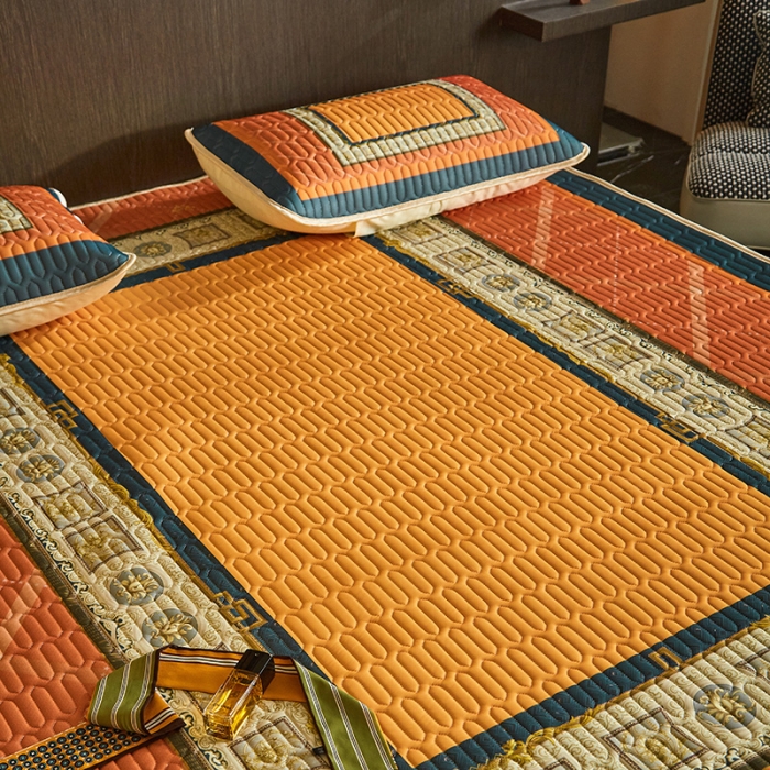 91家纺网 家纺一手货源 找家纺 凡客 2022春夏新款大版数码印花凉感丝乳胶凉席三件套 半醉