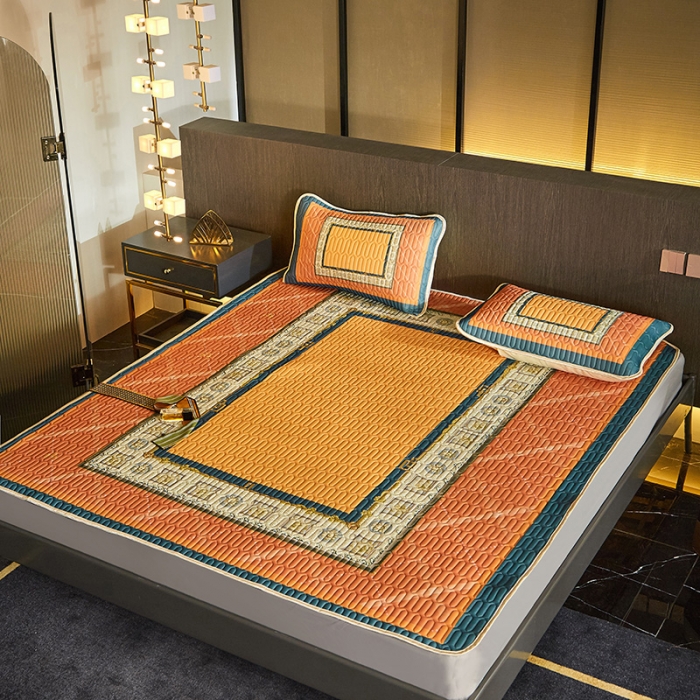 91家纺网 家纺一手货源 找家纺 凡客 2022春夏新款大版数码印花凉感丝乳胶凉席三件套 半醉