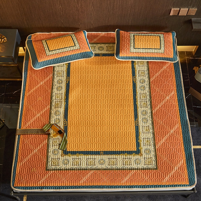 91家纺网 家纺一手货源 找家纺 凡客 2022春夏新款大版数码印花凉感丝乳胶凉席三件套 半醉