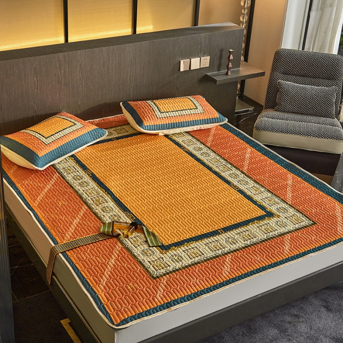 91家纺网 家纺一手货源 找家纺 凡客 2022春夏新款大版数码印花凉感丝乳胶凉席三件套 半醉