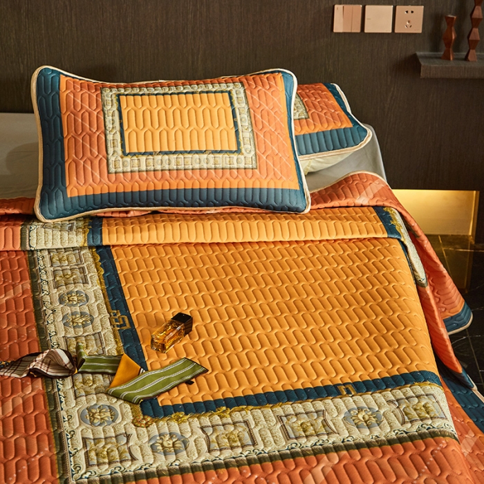 91家纺网 家纺一手货源 找家纺 凡客 2022春夏新款大版数码印花凉感丝乳胶凉席三件套 半醉