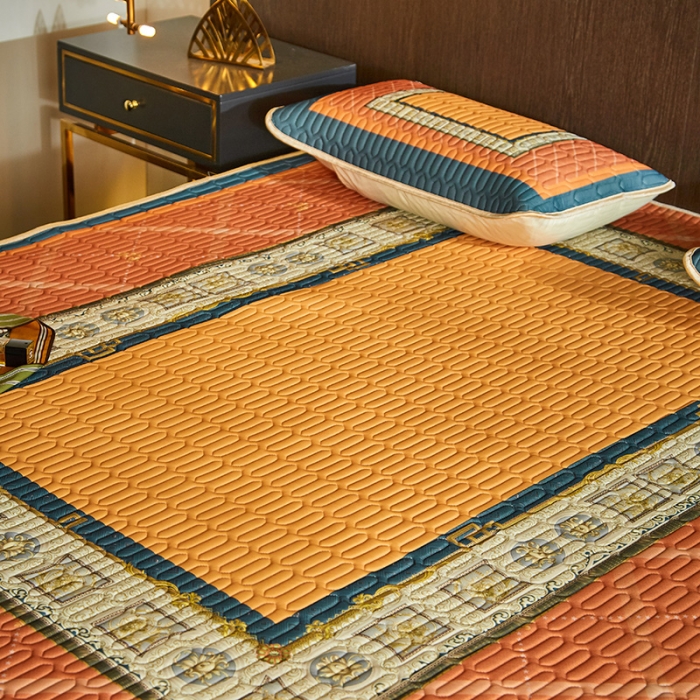 91家纺网 家纺一手货源 找家纺 凡客 2022春夏新款大版数码印花凉感丝乳胶凉席三件套 半醉