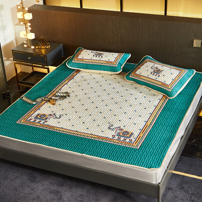 91家纺网 家纺一手货源 找家纺 凡客 2022春夏新款大版数码印花凉感丝乳胶凉席三件套 北音