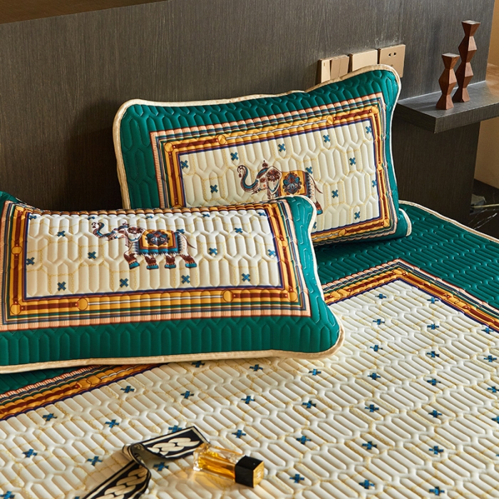 91家纺网 家纺一手货源 找家纺 凡客 2022春夏新款大版数码印花凉感丝乳胶凉席三件套 北音