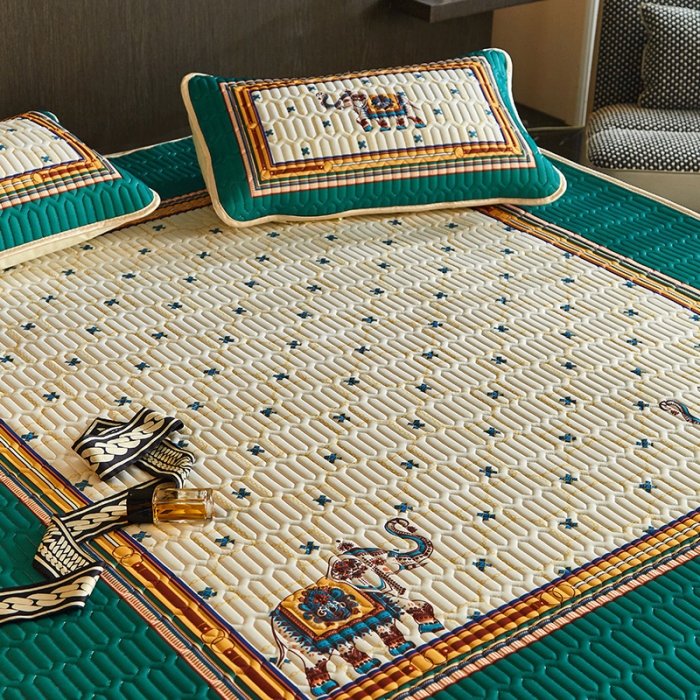 91家纺网 家纺一手货源 找家纺 凡客 2022春夏新款大版数码印花凉感丝乳胶凉席三件套 北音