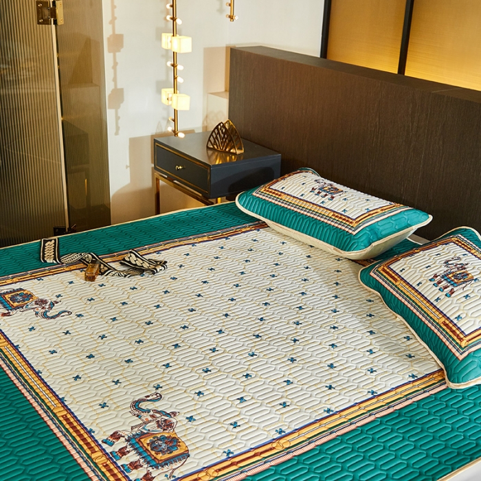 91家纺网 家纺一手货源 找家纺 凡客 2022春夏新款大版数码印花凉感丝乳胶凉席三件套 北音