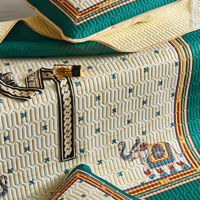 91家纺网 家纺一手货源 找家纺 凡客 2022春夏新款大版数码印花凉感丝乳胶凉席三件套 北音