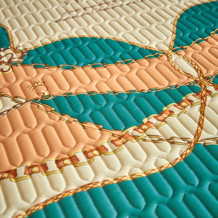 91家纺网 家纺一手货源 找家纺 凡客 2022春夏新款大版数码印花凉感丝乳胶凉席三件套 黛烟