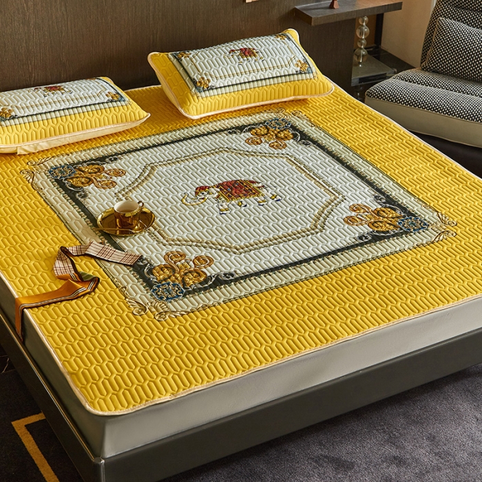 91家纺网 家纺一手货源 找家纺 凡客 2022春夏新款大版数码印花凉感丝乳胶凉席三件套 皇城