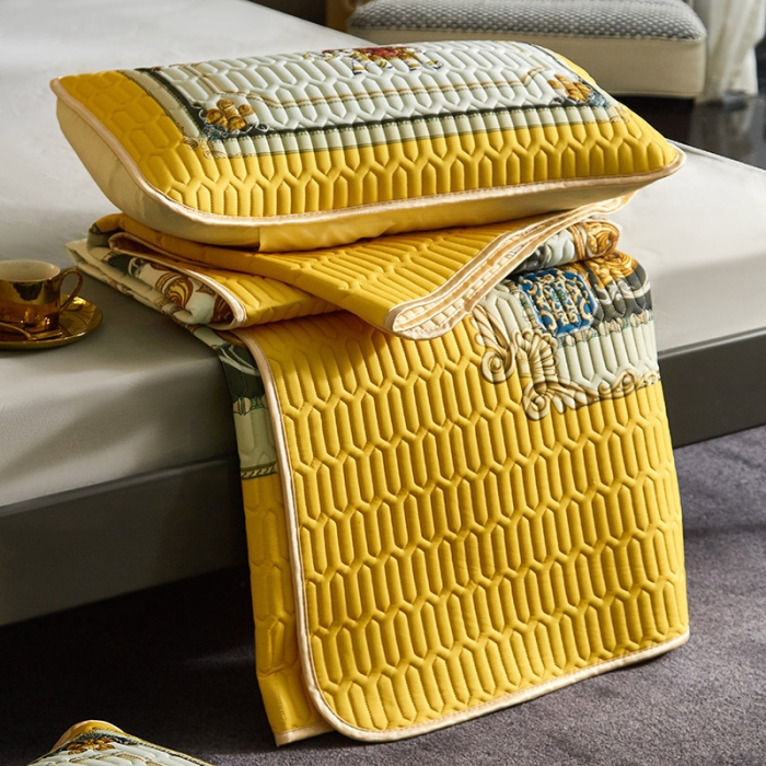 91家纺网 家纺一手货源 找家纺 凡客 2022春夏新款大版数码印花凉感丝乳胶凉席三件套 皇城