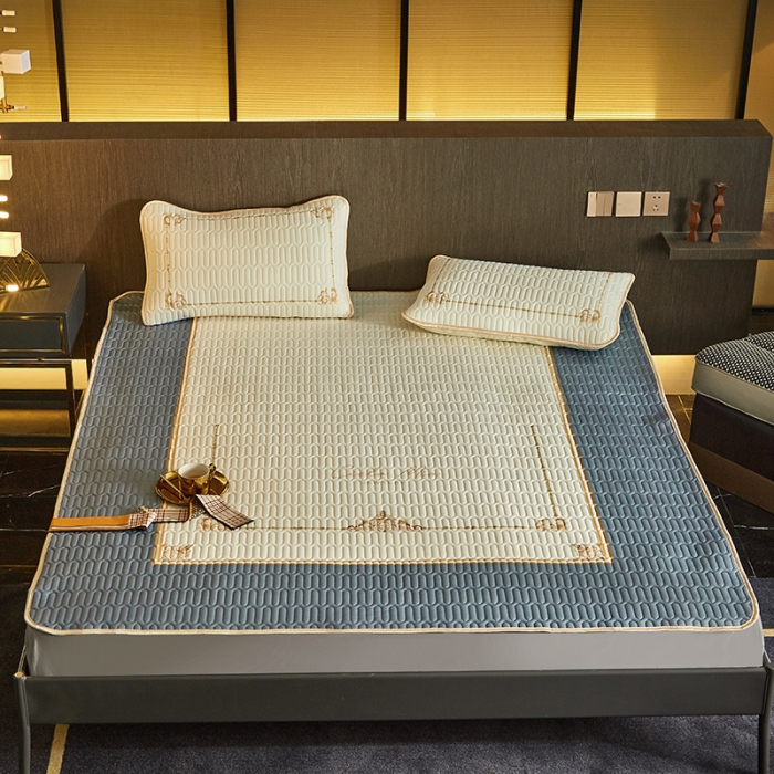 91家纺网 家纺一手货源 找家纺 凡客 2022春夏新款大版数码印花凉感丝乳胶凉席三件套 琳琅