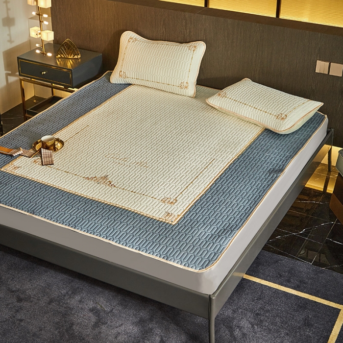 91家纺网 家纺一手货源 找家纺 凡客 2022春夏新款大版数码印花凉感丝乳胶凉席三件套 琳琅