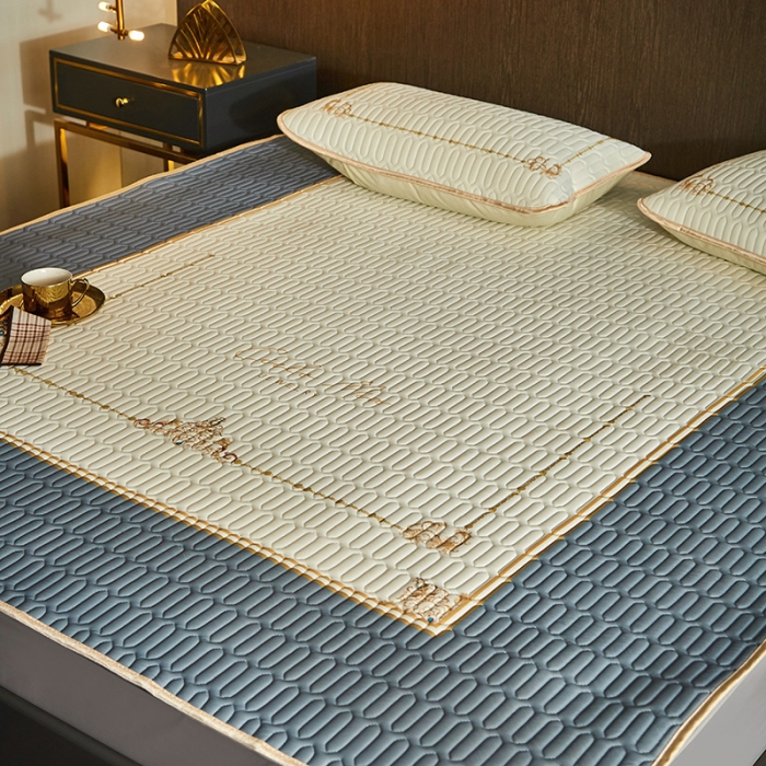 91家纺网 家纺一手货源 找家纺 凡客 2022春夏新款大版数码印花凉感丝乳胶凉席三件套 琳琅