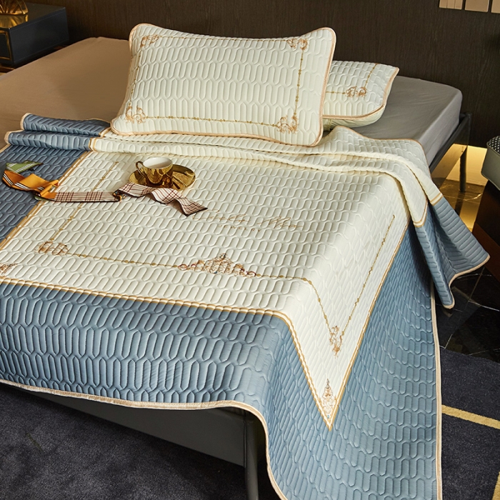 91家纺网 家纺一手货源 找家纺 凡客 2022春夏新款大版数码印花凉感丝乳胶凉席三件套 琳琅