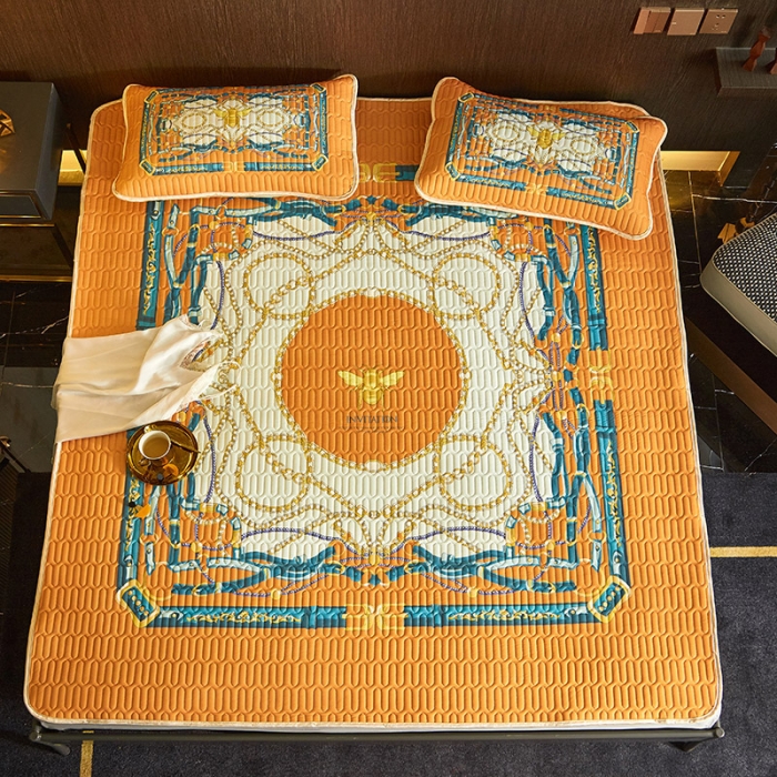 91家纺网 家纺一手货源 找家纺 凡客 2022春夏新款大版数码印花凉感丝乳胶凉席三件套 倾城