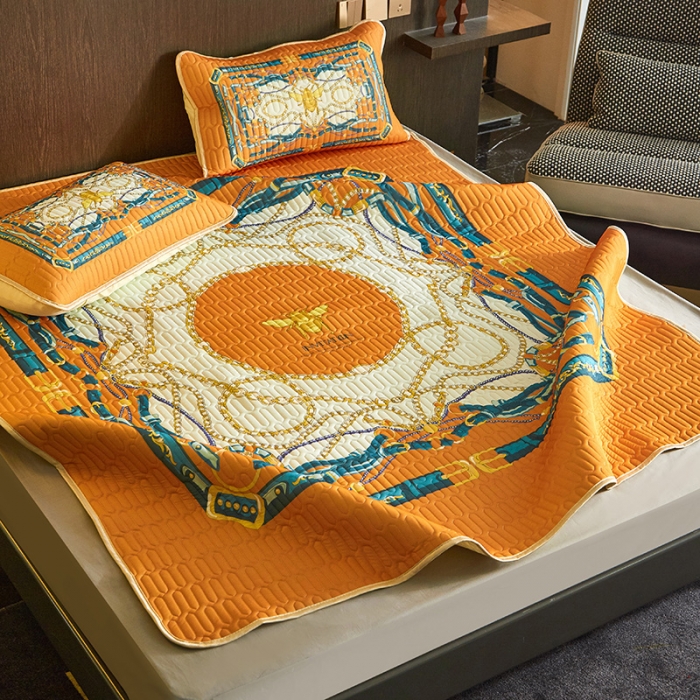 91家纺网 家纺一手货源 找家纺 凡客 2022春夏新款大版数码印花凉感丝乳胶凉席三件套 倾城