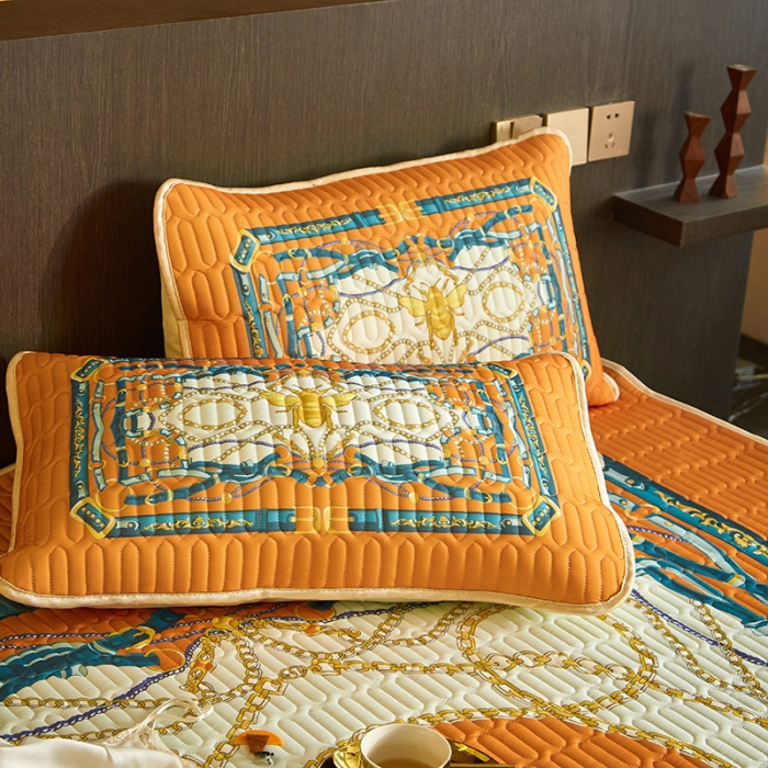 91家纺网 家纺一手货源 找家纺 凡客 2022春夏新款大版数码印花凉感丝乳胶凉席三件套 倾城