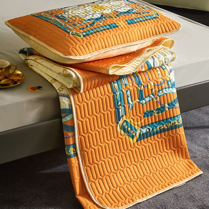 91家纺网 家纺一手货源 找家纺 凡客 2022春夏新款大版数码印花凉感丝乳胶凉席三件套 倾城