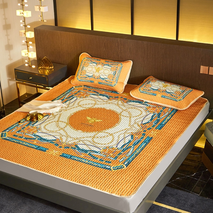 91家纺网 家纺一手货源 找家纺 凡客 2022春夏新款大版数码印花凉感丝乳胶凉席三件套 倾城