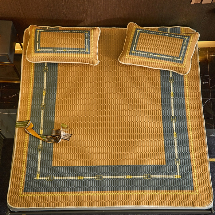 91家纺网 家纺一手货源 找家纺 凡客 2022春夏新款大版数码印花凉感丝乳胶凉席三件套 鹊桥