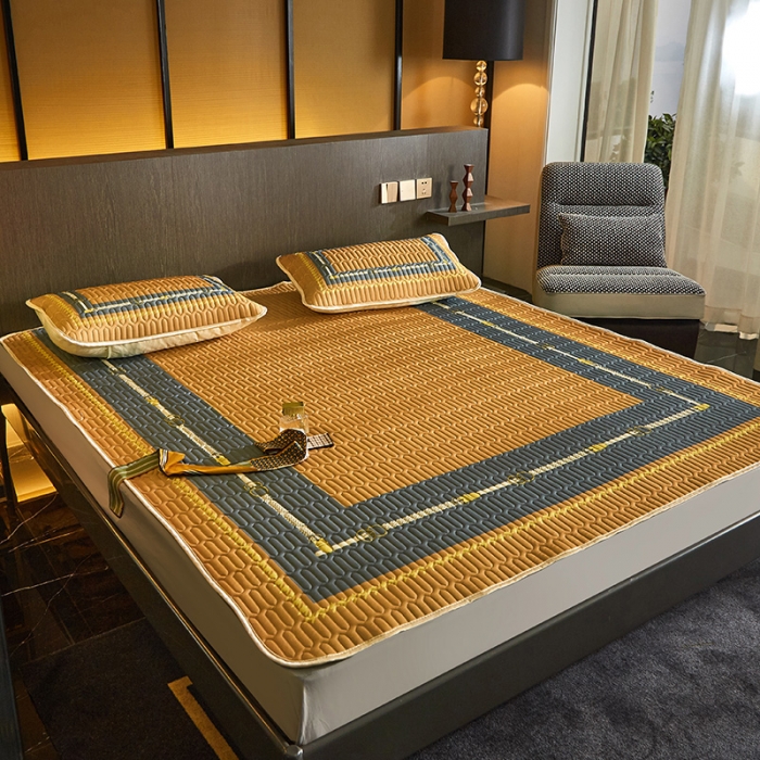 91家纺网 家纺一手货源 找家纺 凡客 2022春夏新款大版数码印花凉感丝乳胶凉席三件套 鹊桥