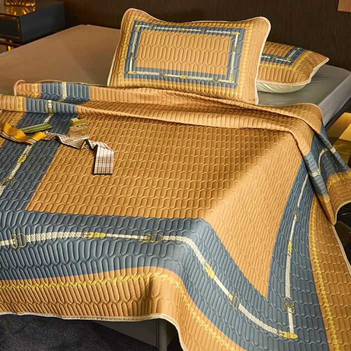 91家纺网 家纺一手货源 找家纺 凡客 2022春夏新款大版数码印花凉感丝乳胶凉席三件套 鹊桥