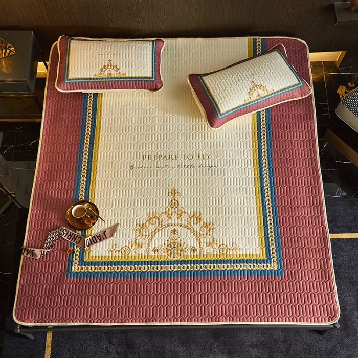 91家纺网 家纺一手货源 找家纺 凡客 2022春夏新款大版数码印花凉感丝乳胶凉席三件套 桑榆