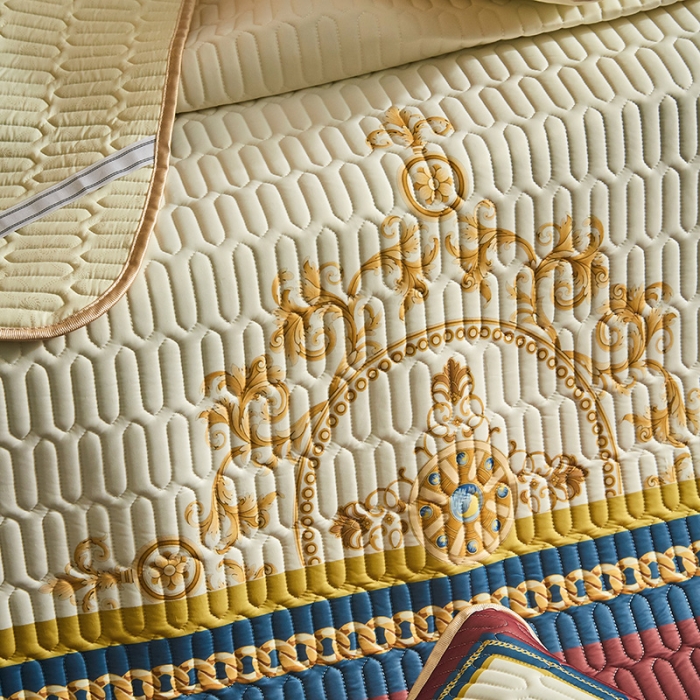 91家纺网 家纺一手货源 找家纺 凡客 2022春夏新款大版数码印花凉感丝乳胶凉席三件套 桑榆