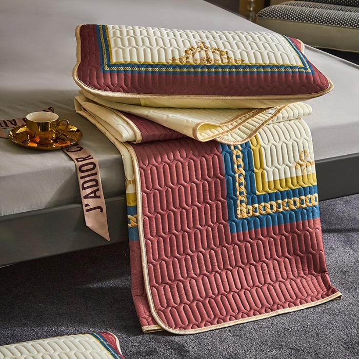 91家纺网 家纺一手货源 找家纺 凡客 2022春夏新款大版数码印花凉感丝乳胶凉席三件套 桑榆