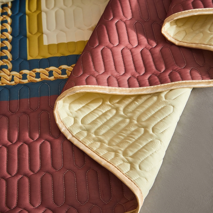 91家纺网 家纺一手货源 找家纺 凡客 2022春夏新款大版数码印花凉感丝乳胶凉席三件套 桑榆