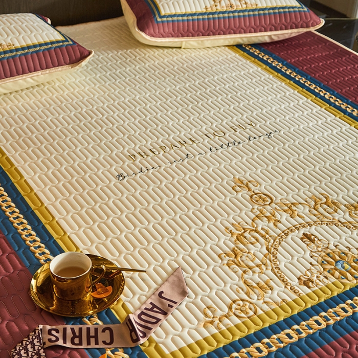 91家纺网 家纺一手货源 找家纺 凡客 2022春夏新款大版数码印花凉感丝乳胶凉席三件套 桑榆