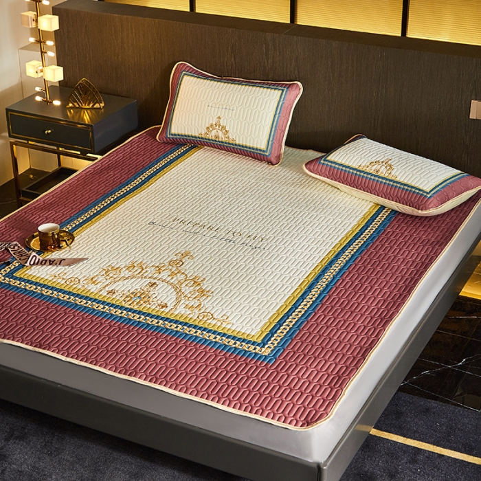 91家纺网 家纺一手货源 找家纺 凡客 2022春夏新款大版数码印花凉感丝乳胶凉席三件套 桑榆