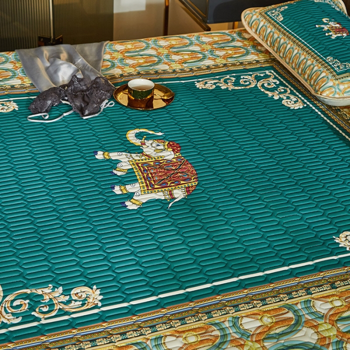 91家纺网 家纺一手货源 找家纺 凡客 2022春夏新款大版数码印花凉感丝乳胶凉席三件套 韶华