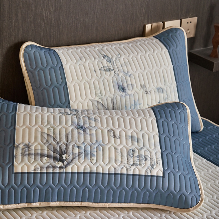 91家纺网 家纺一手货源 找家纺 凡客 2022春夏新款大版数码印花凉感丝乳胶凉席三件套 水墨