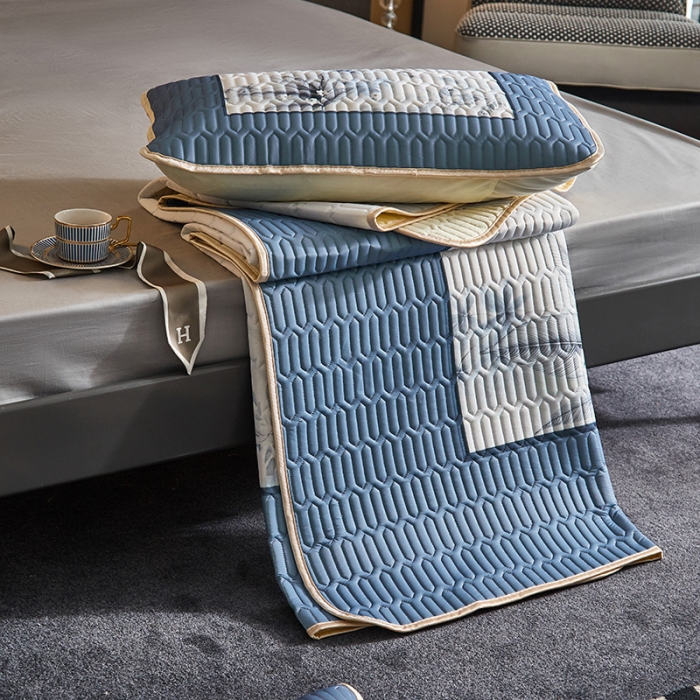 91家纺网 家纺一手货源 找家纺 凡客 2022春夏新款大版数码印花凉感丝乳胶凉席三件套 水墨