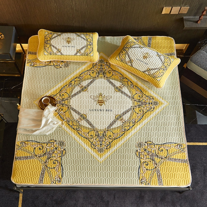 91家纺网 家纺一手货源 找家纺 凡客 2022春夏新款大版数码印花凉感丝乳胶凉席三件套 玄夜