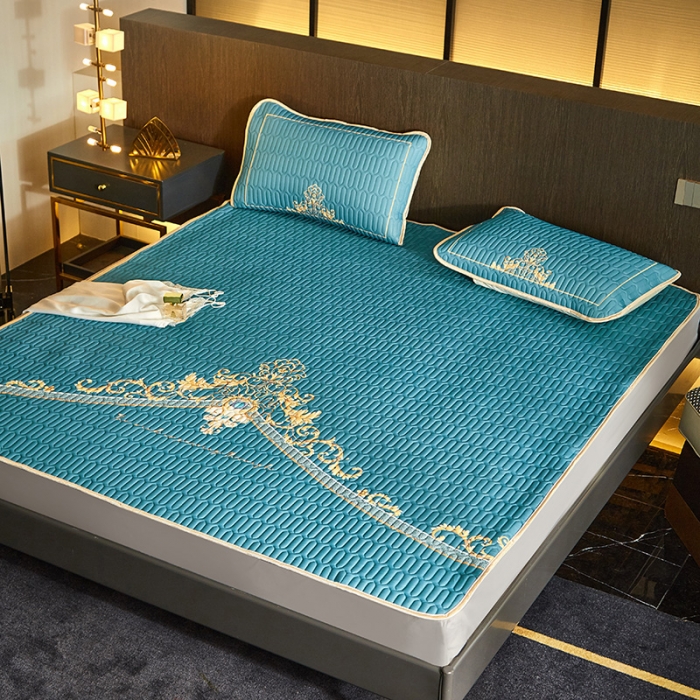 91家纺网 家纺一手货源 找家纺 凡客 2022春夏新款大版数码印花凉感丝乳胶凉席三件套 珠玉