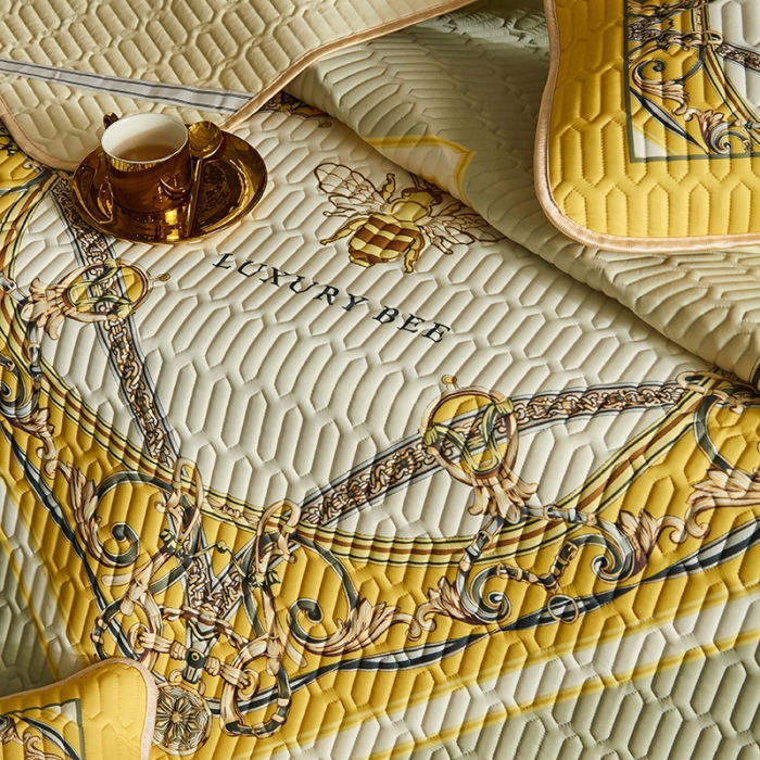 91家纺网 家纺一手货源 找家纺 凡客 2022春夏新款大版数码印花凉感丝乳胶凉席三件套 玄夜