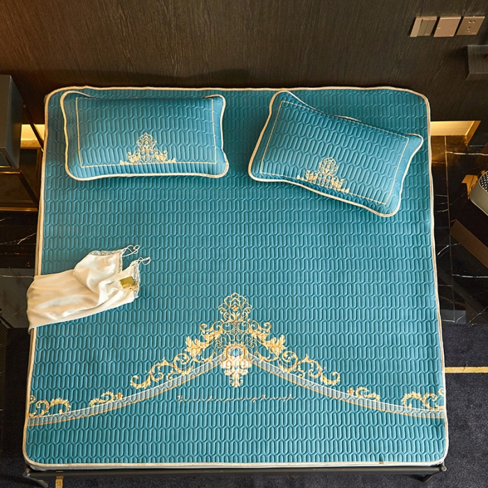 91家纺网 家纺一手货源 找家纺 凡客 2022春夏新款大版数码印花凉感丝乳胶凉席三件套 珠玉