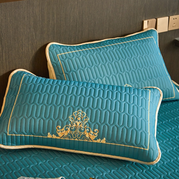 91家纺网 家纺一手货源 找家纺 凡客 2022春夏新款大版数码印花凉感丝乳胶凉席三件套 珠玉