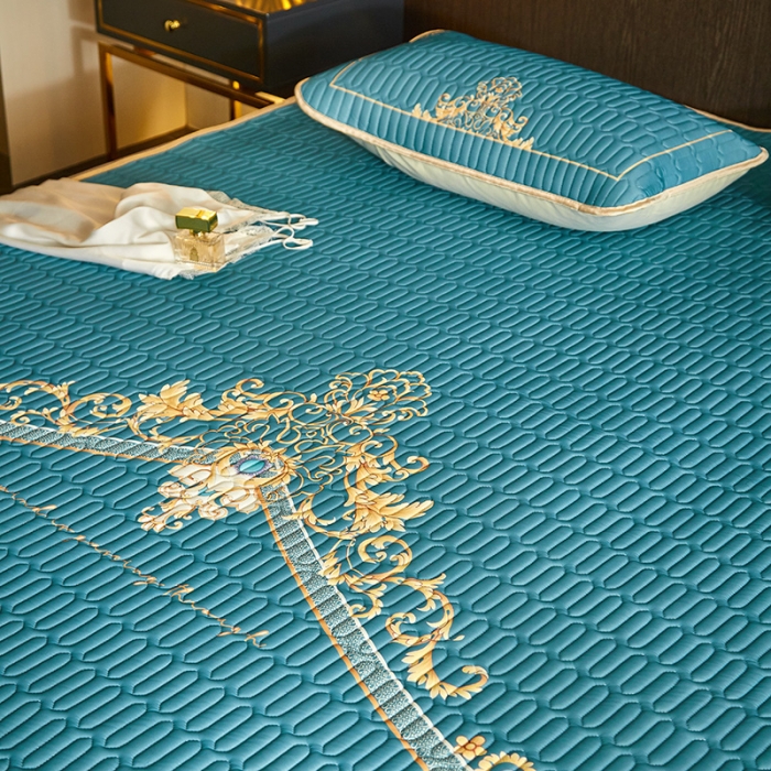 91家纺网 家纺一手货源 找家纺 凡客 2022春夏新款大版数码印花凉感丝乳胶凉席三件套 珠玉