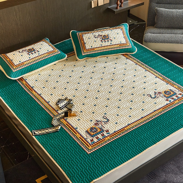 91家纺网 家纺一手货源 找家纺 凡客 2022春夏新款大版数码印花凉感丝乳胶凉席三件套 北音