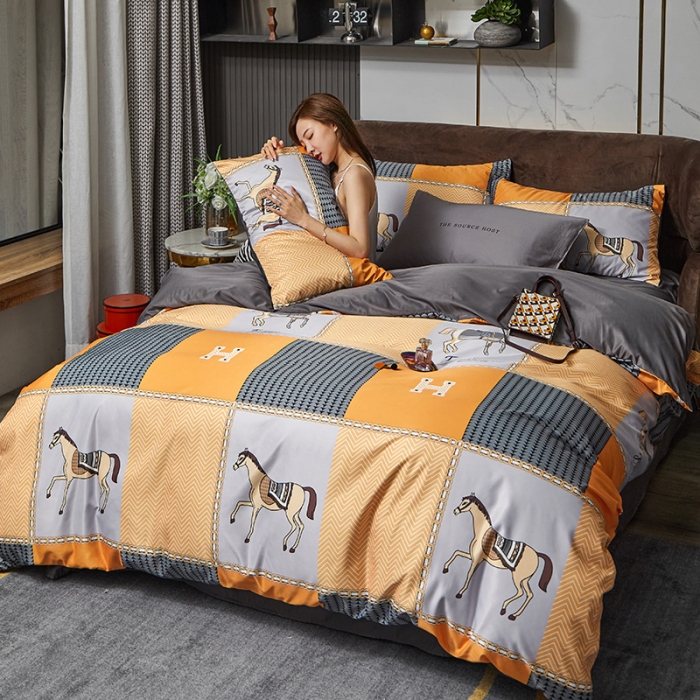 91家纺网 家纺一手货源 找家纺 凡客 2021春夏新款60支水洗真丝数码印花四件套轻奢风系列 奥提伯斯